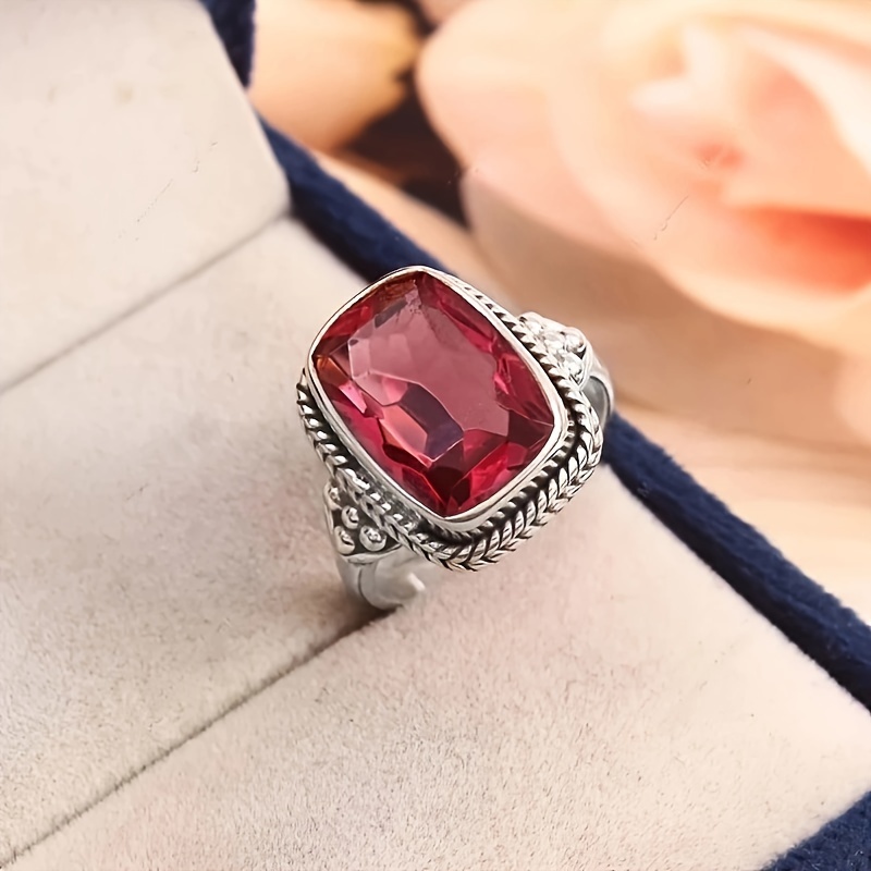 Retro CZ Rectangular Ring for Women
